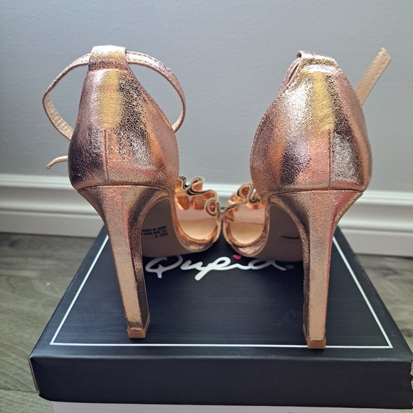 Qupid| rose gold distressed met pu~ open toed high heel with ankle strap - Picture 8 of 11